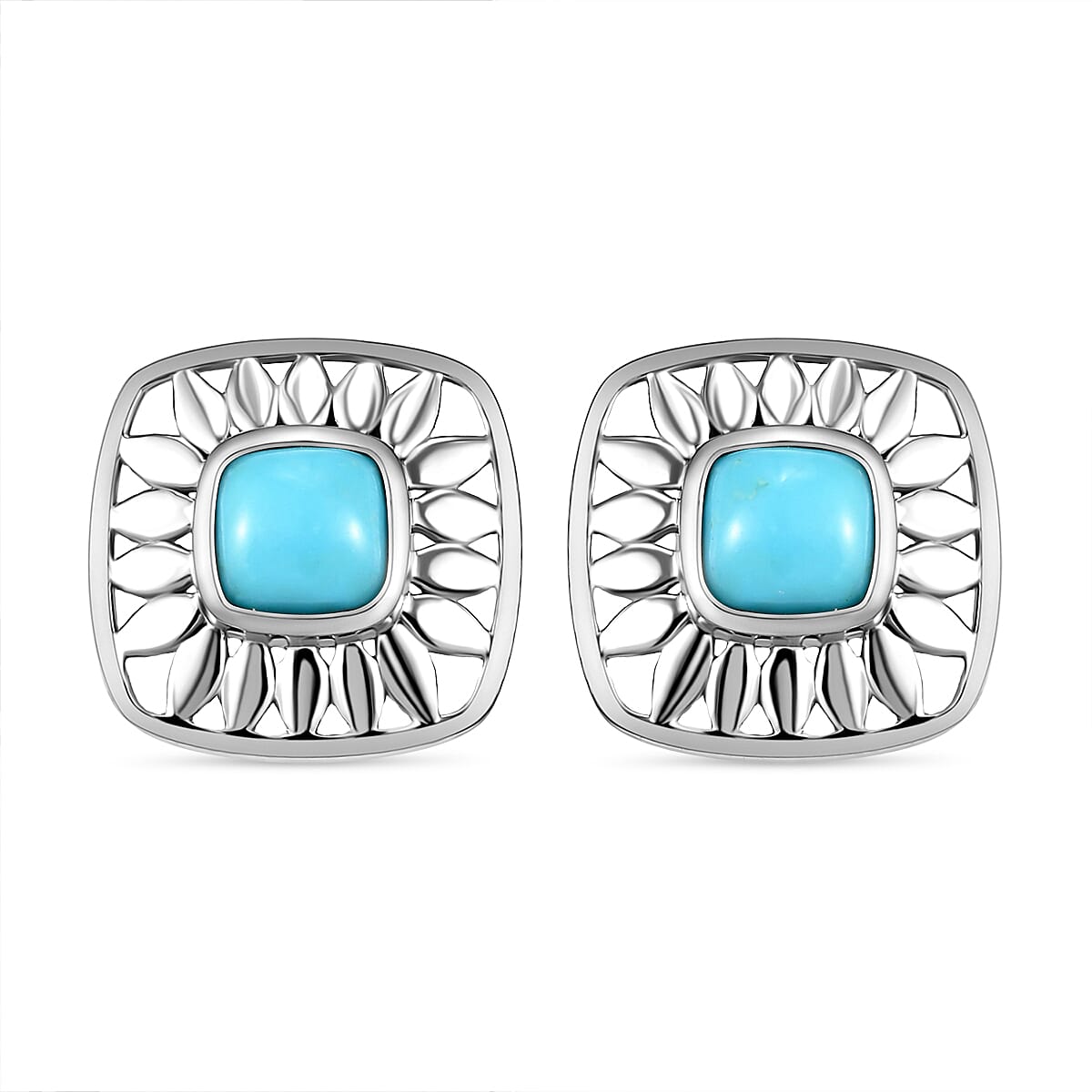 Arizona Sleeping Beauty Turquoise Stud Earrings (With Push Back) in Platinum Overlay Sterling Silver 1.08 Ct.