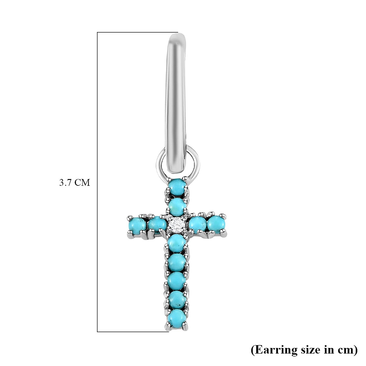 Arizona Sleeping Beauty Turquoise and Natural Cambodian Zircon Cross Hoop Earrings (With Clasp) in Platinum Overlay Sterling Silver 1.02 Ct.