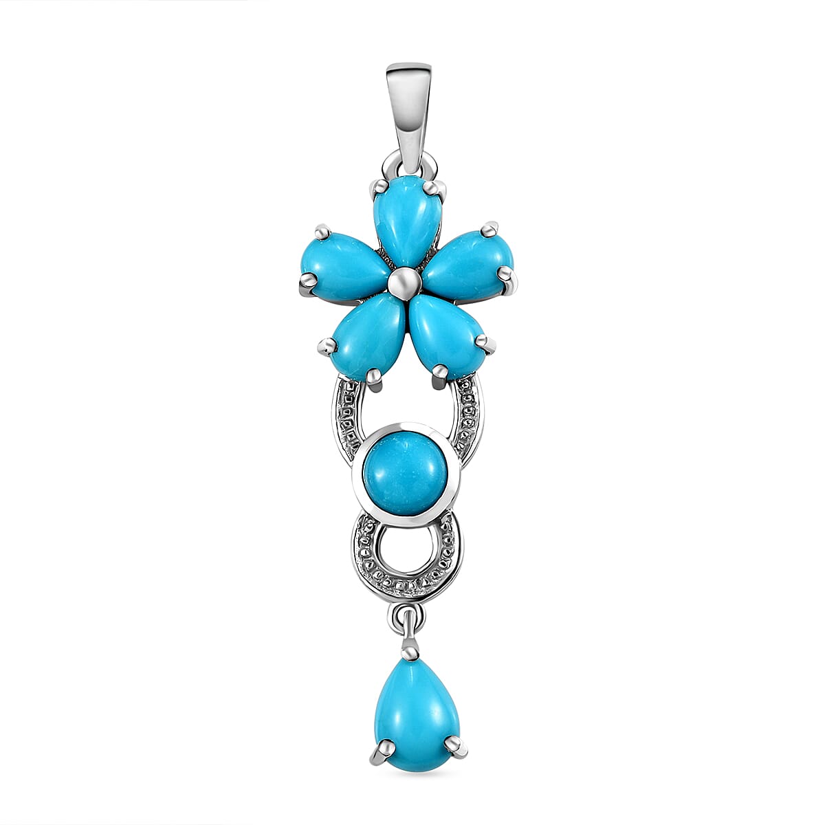 Arizona Sleeping Beauty Turquoise Floral Pendant in Platinum Overlay Sterling Silver 2.84 Ct.