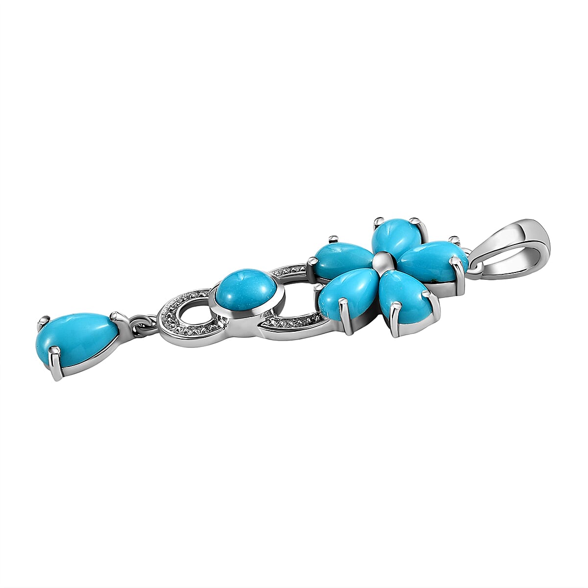 Arizona Sleeping Beauty Turquoise Floral Pendant in Platinum Overlay Sterling Silver 2.84 Ct.