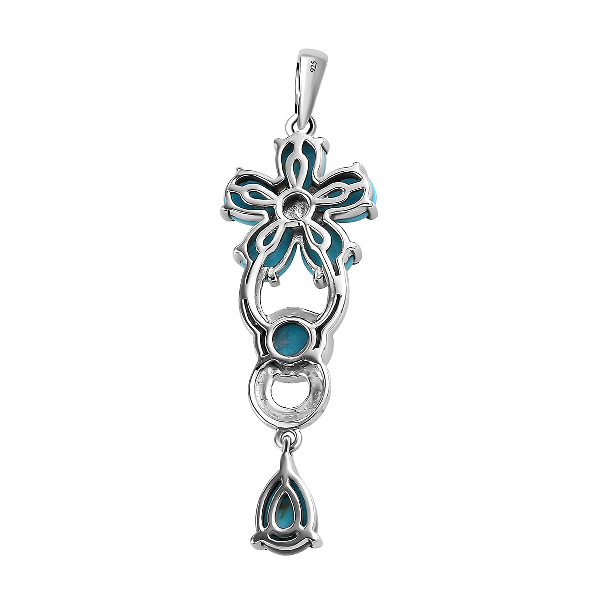 Arizona Sleeping Beauty Turquoise Floral Pendant in Platinum Overlay Sterling Silver 2.84 Ct.