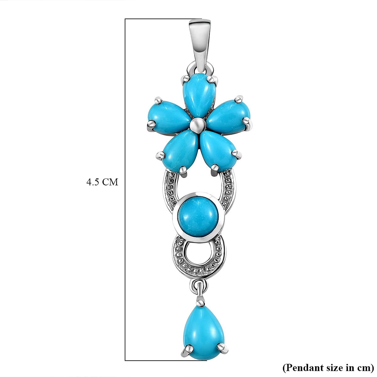 Arizona Sleeping Beauty Turquoise Floral Pendant in Platinum Overlay Sterling Silver 2.84 Ct.