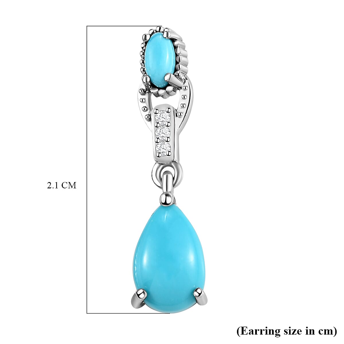Arizona Sleeping Beauty Turquoise and Natural Cambodian Zircon Dangling Earrings (with Push Back) in Platinum Overlay Sterling Silver 1.88 Ct.