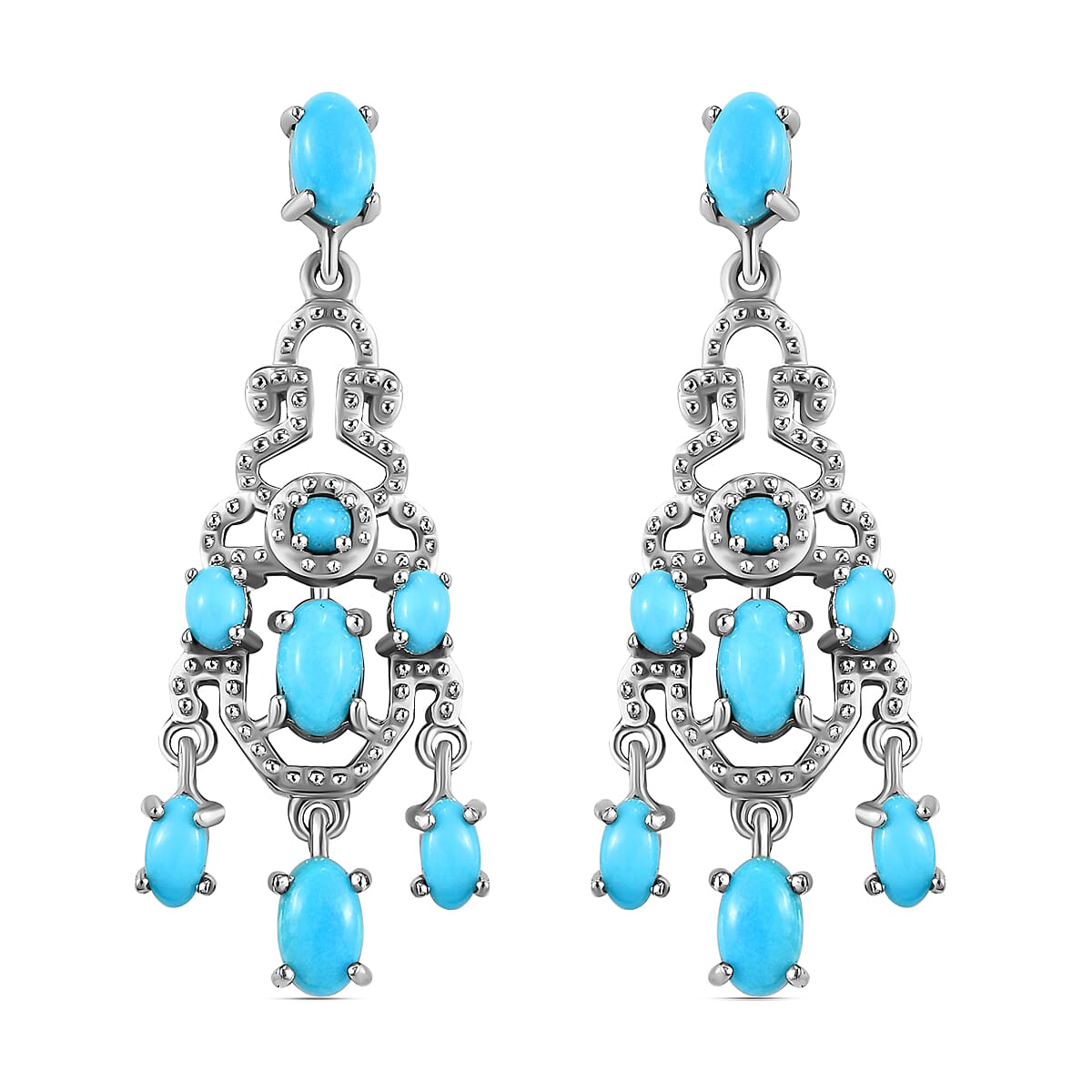Arizona Sleeping Beauty Turquoise Dangling Earrings (With Push Back) in Platinum Overlay Sterling Silver 2.09 Ct.