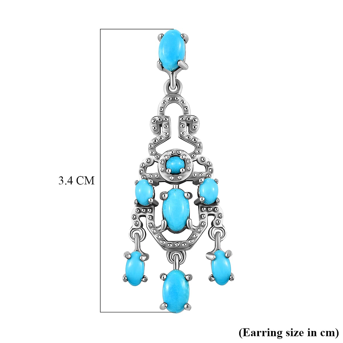 Arizona Sleeping Beauty Turquoise Dangling Earrings (With Push Back) in Platinum Overlay Sterling Silver 2.09 Ct.