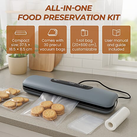 Money Saving Homesmart Automatic Vacuum Sealer Machine For Food Preservation with 30 Pcs Vacuum Bags (220-240v) - Grey