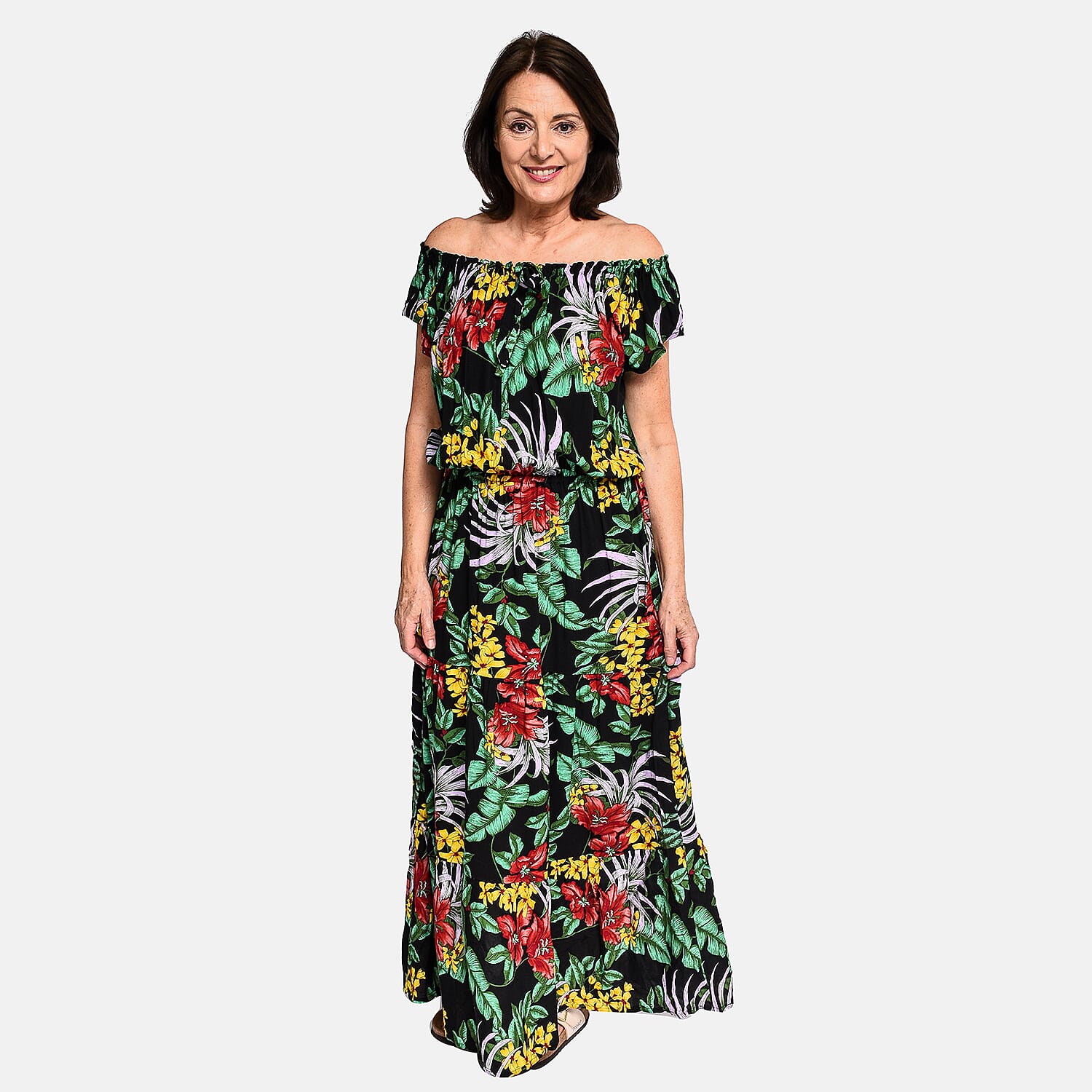 Tamsy 100% Viscose Floral Pattern Maxi Dress (Size 8 - 18) - Black