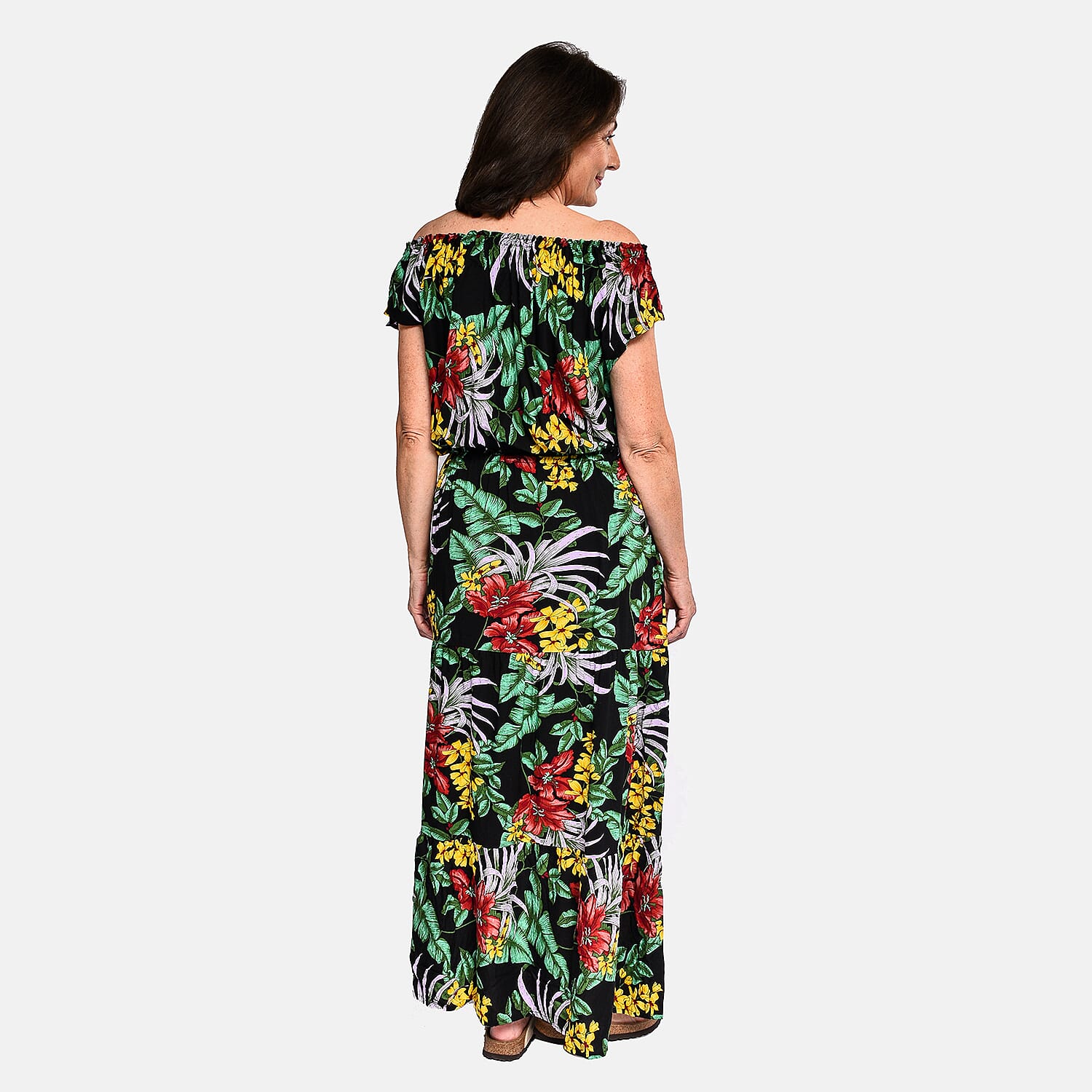 Tamsy 100% Viscose Floral Pattern Maxi Dress (Size 8 - 18) - Black