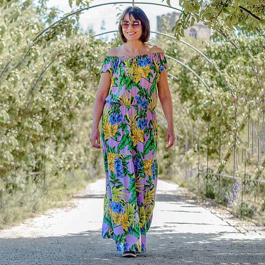 Tamsy Floral Pattern Maxi Dress - Black