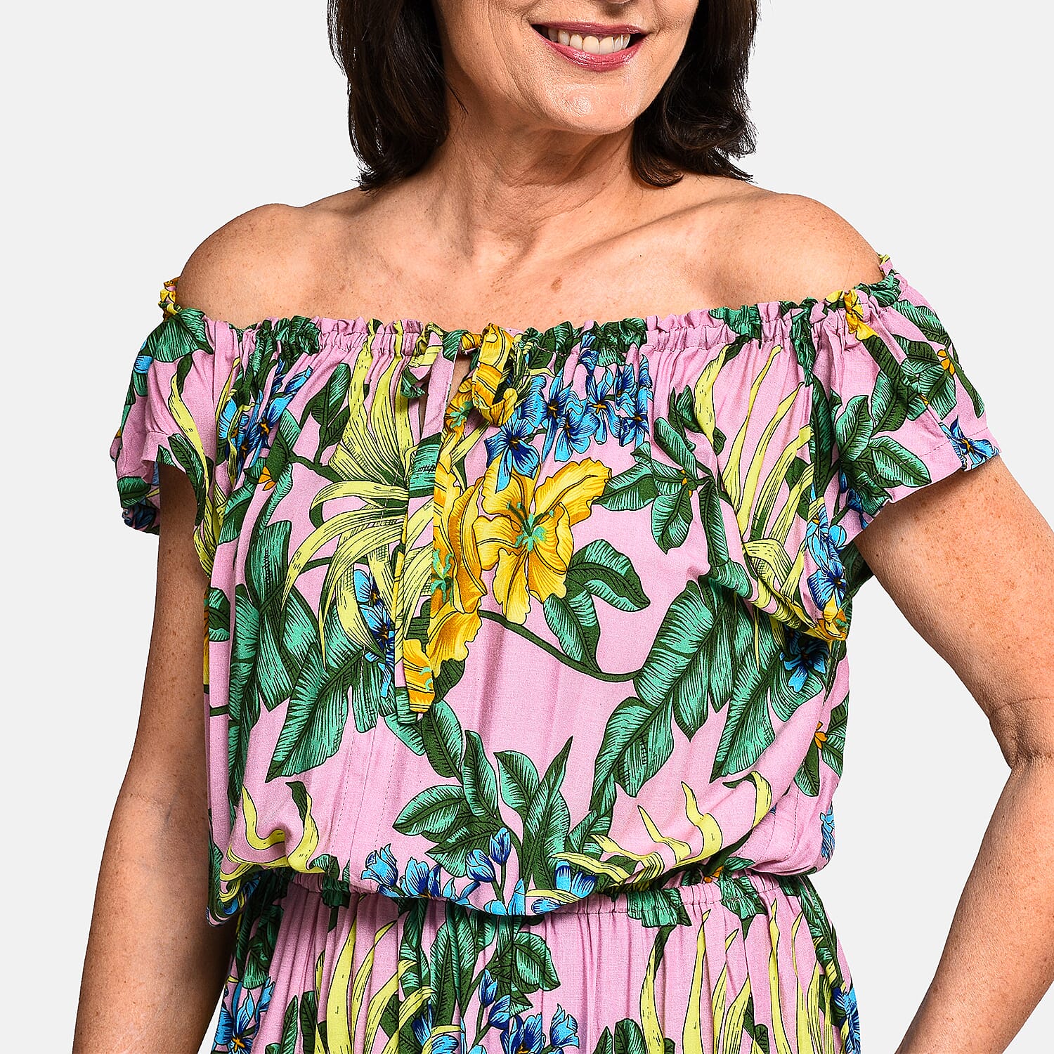 Tamsy Floral Pattern Maxi Dress - Black