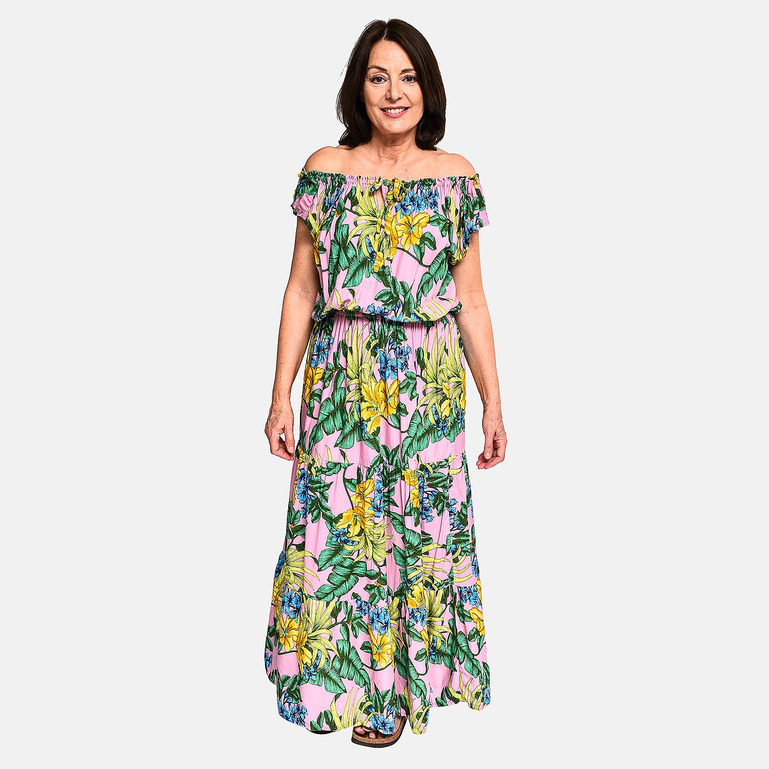 Tamsy 100% Viscose Floral Pattern Maxi Dress (20 - 26) - Pink