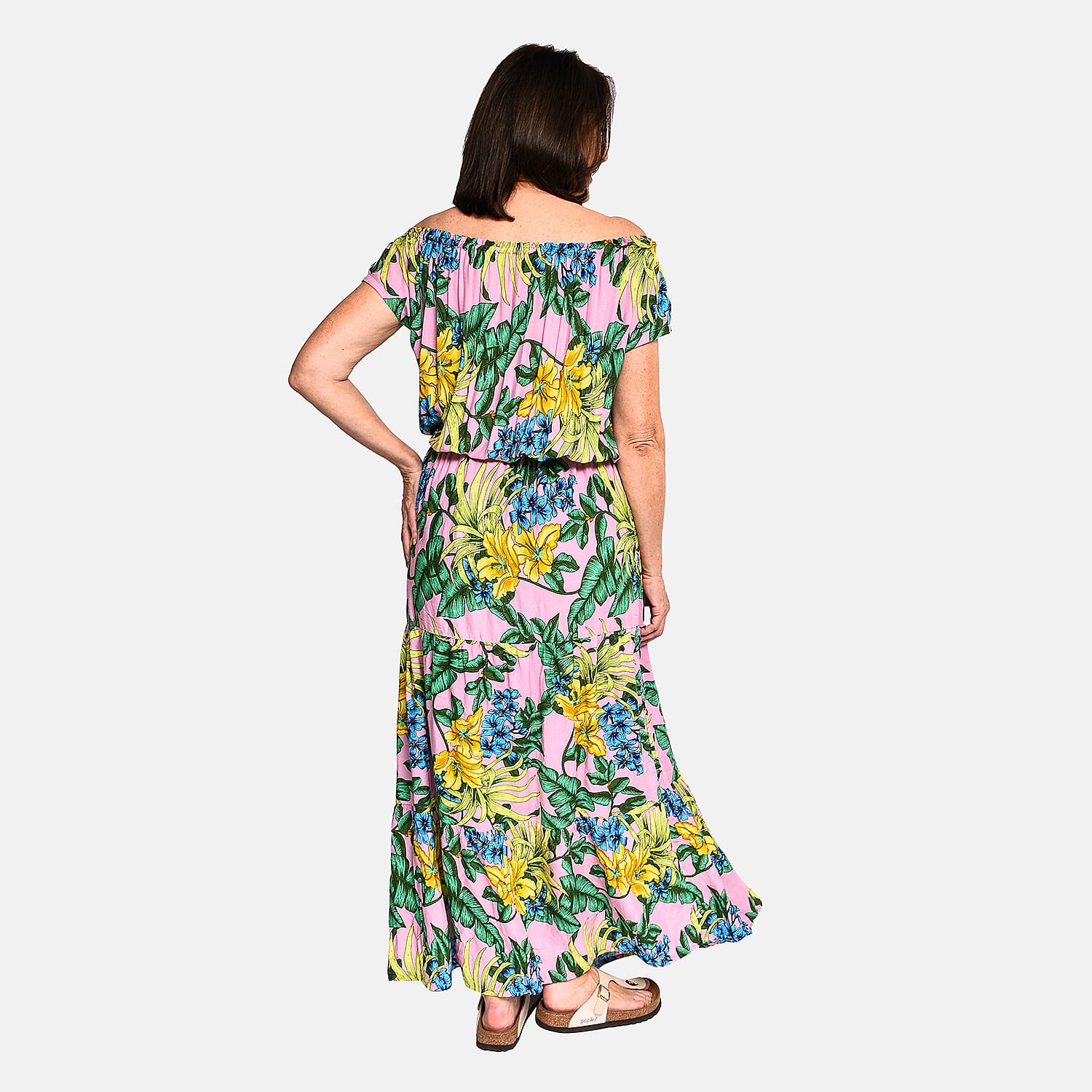 Tamsy 100% Viscose Floral Pattern Maxi Dress (20 - 26) - Pink