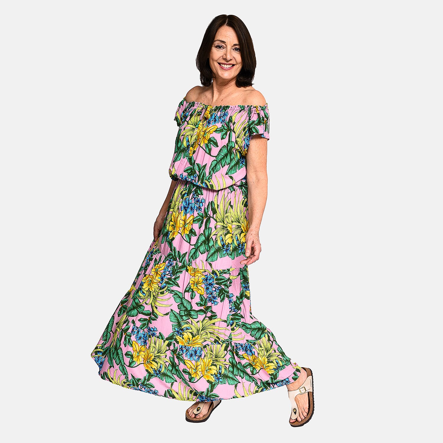 Tamsy 100% Viscose Floral Pattern Maxi Dress (20 - 26) - Pink