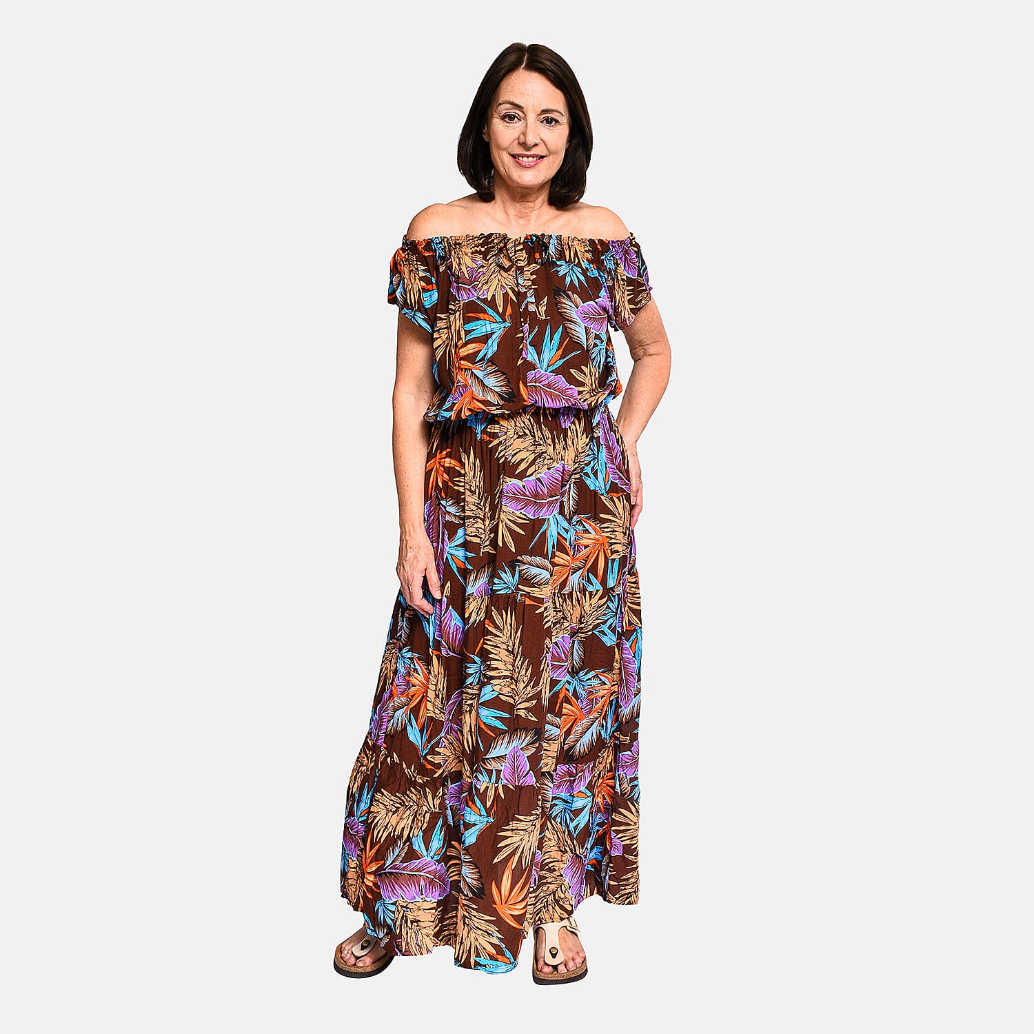 Tamsy Floral Pattern Maxi Dress - Black