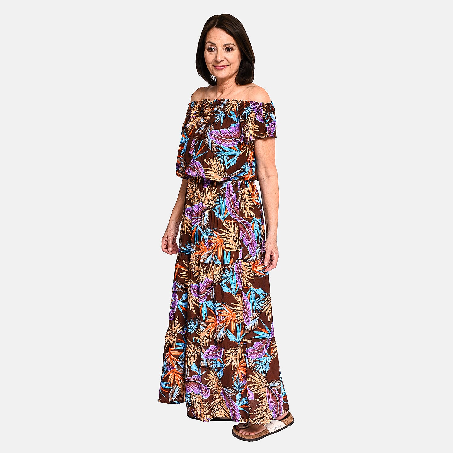 Tamsy Floral Pattern Maxi Dress - Black