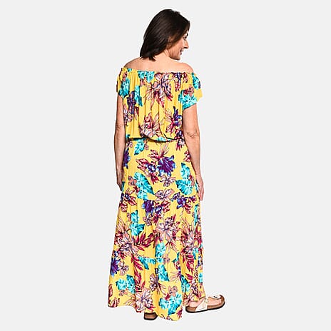 Tamsy 100% Viscose Floral Pattern Off Shoulder Maxi Dress (Size 8 - 18) - Yellow