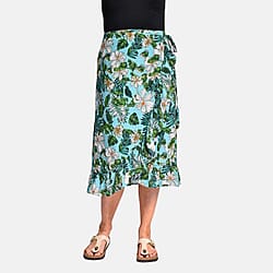 Tamsy - Floral Pattern Wrap Skirt - Turquoise