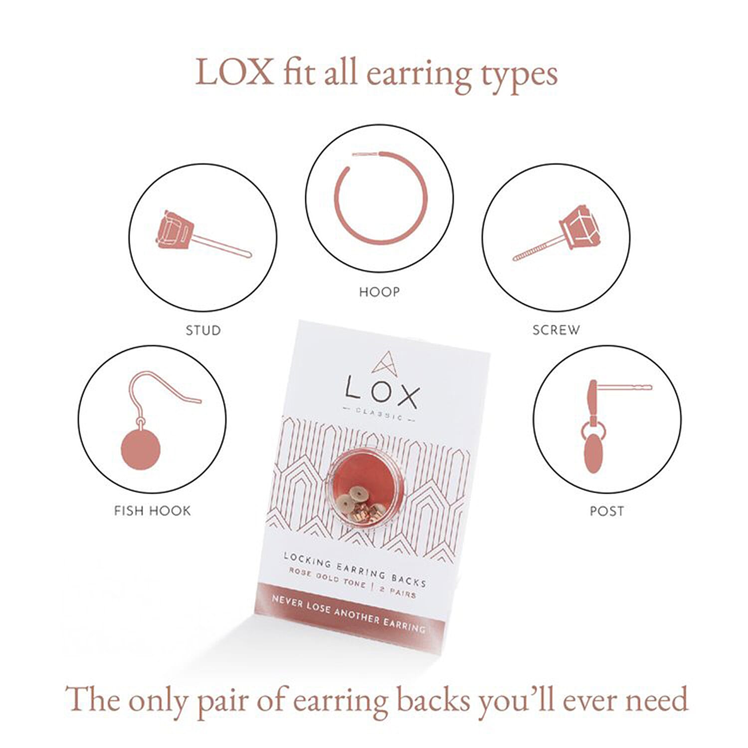Connoisseurs LOX Secure Earring Backs - Set of Two Pcs Push Set in Rose Gold Tone. Connoisseurs LOX Secure Earring Backs - Set of Two Pcs Push Set in Rose Gold Tone.