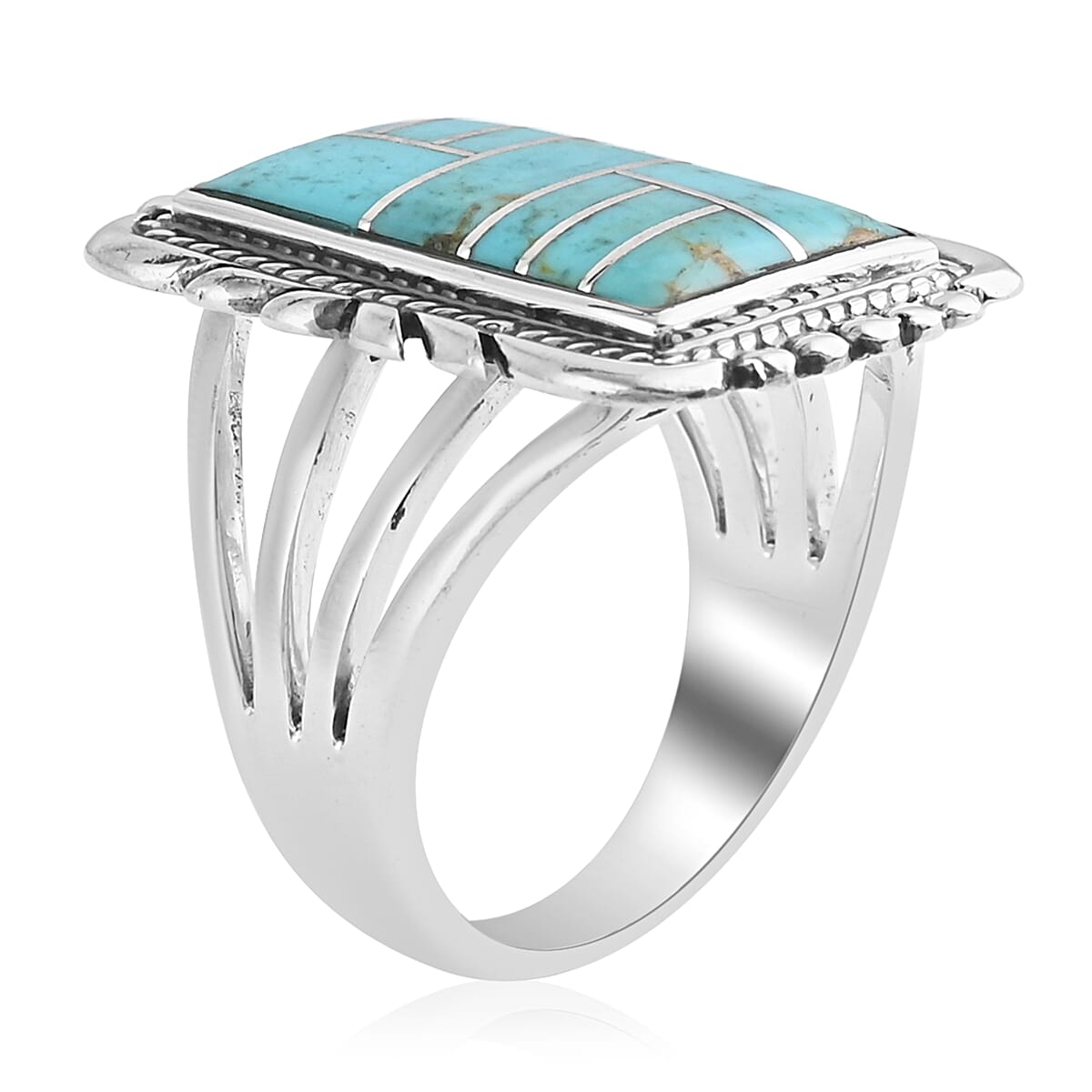 Santa Fe Collection - Turquoise Ring in Sterling Silver 2.00 Ct, Silver Wt 7.80 Gms