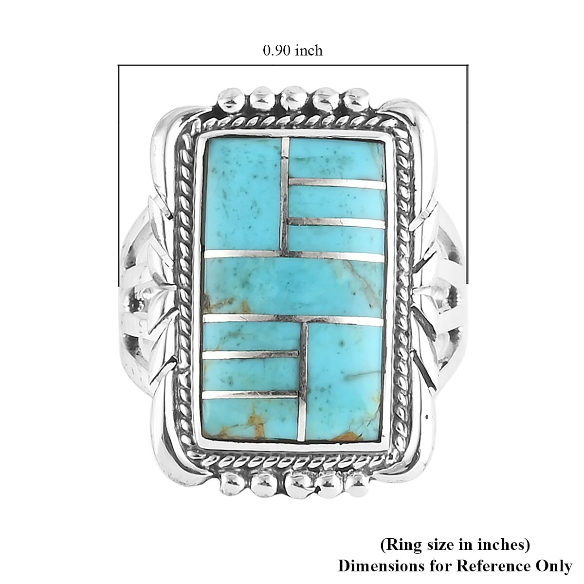 Santa Fe Collection - Turquoise Ring in Sterling Silver 2.00 Ct, Silver Wt 7.80 Gms