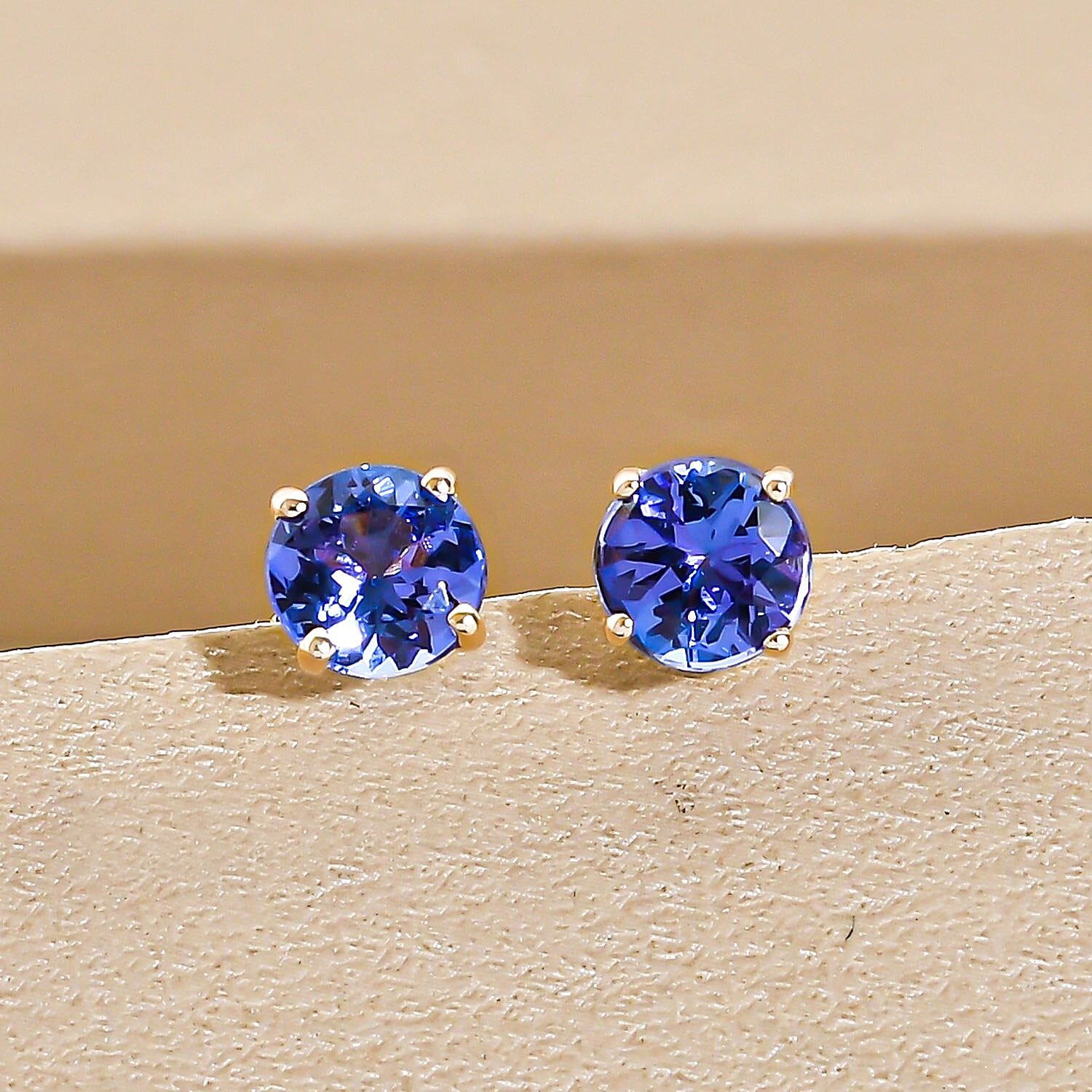 9K Yellow Gold  AA Tanzanite Solitaire Stud Push Post Earrings (With Push Back) 1.09 Ct.