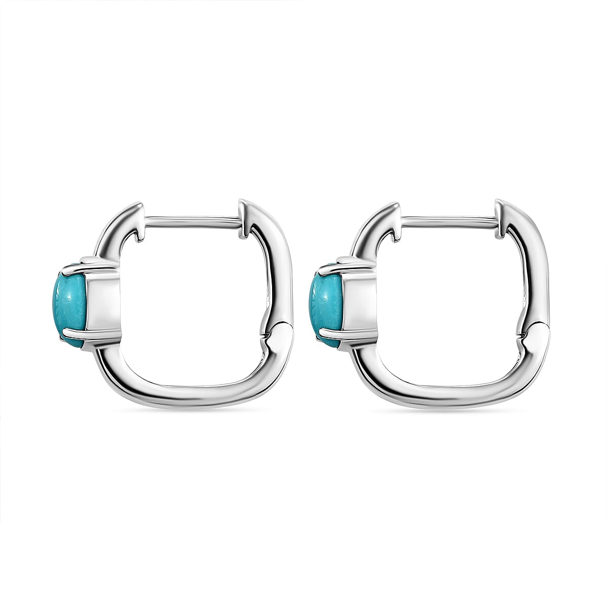 Arizona Sleeping Beauty Turquoise Hoop Earrings (With Clasp) in Platinum Overlay Sterling Silver 1.42 Ct.