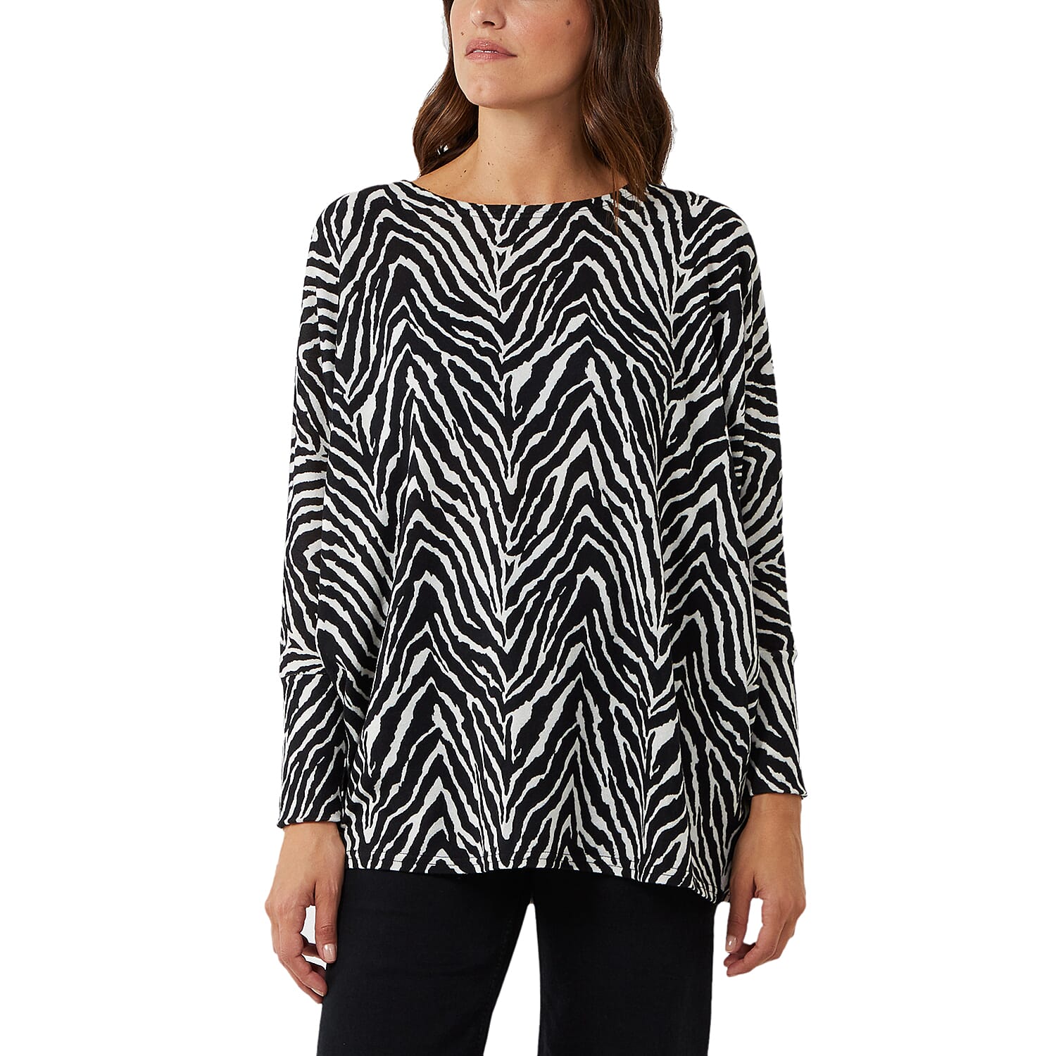 Nova of London Zebra Pattern Batwing Full Sleeves Top (One Size) - Black and White