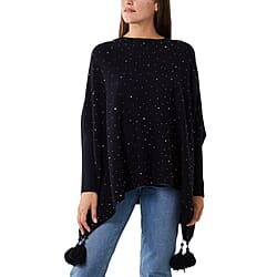 Nova of London Diamante Heatseal Tassel Oversized Poncho Jumper (One Size 8-22) - Black