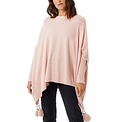 Nova of London Diamante Heatseal Tassel Oversized Poncho Jumper  - Black