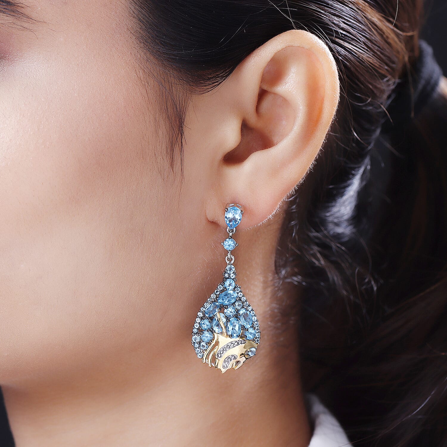 GP Swiss Blue Topaz Earrings (with Push Back) in Vermeil Yellow Gold Plated Sterling Silver 13.30 Ct, Silver Wt. 12.00 Gms