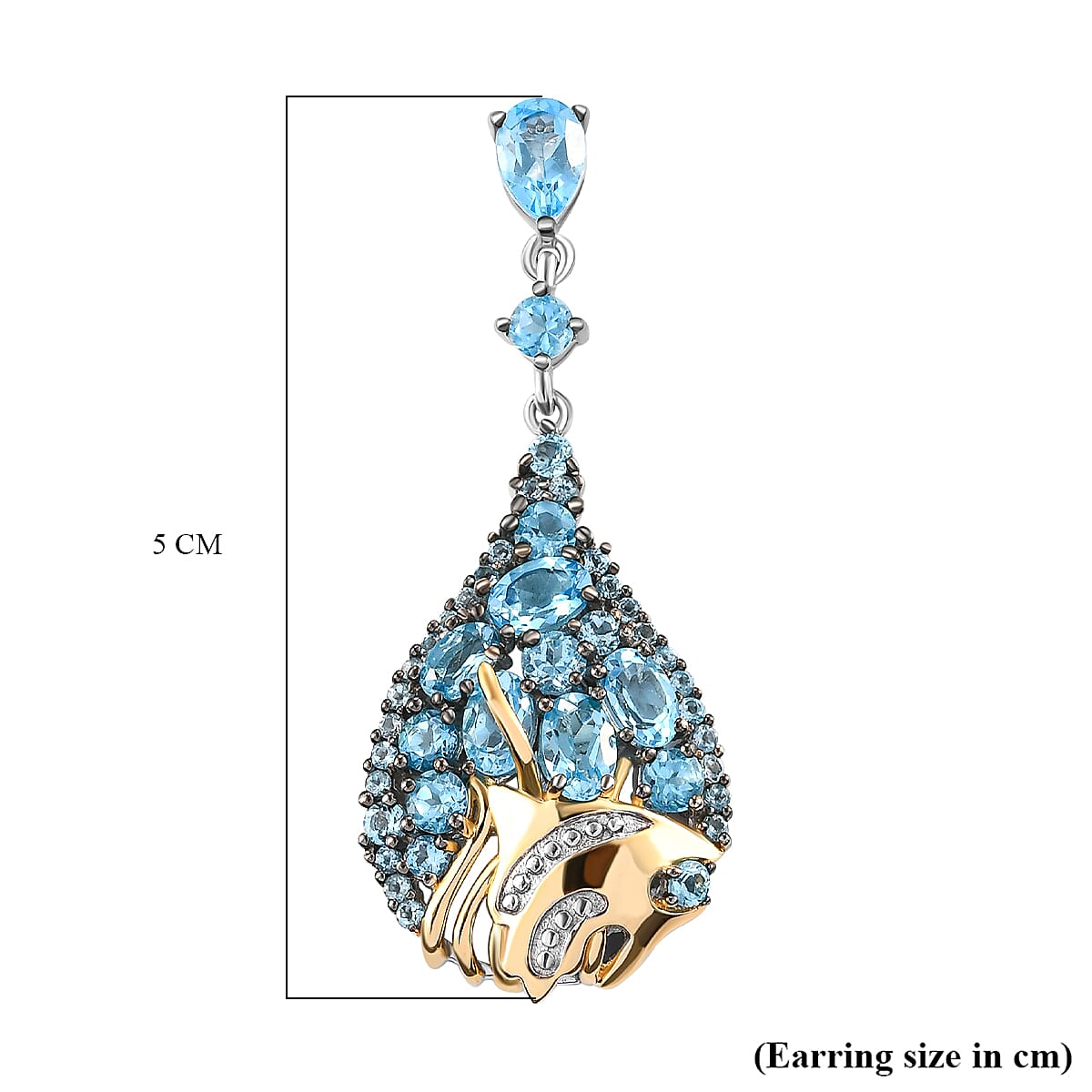 GP Swiss Blue Topaz Earrings (with Push Back) in Vermeil Yellow Gold Plated Sterling Silver 13.30 Ct, Silver Wt. 12.00 Gms