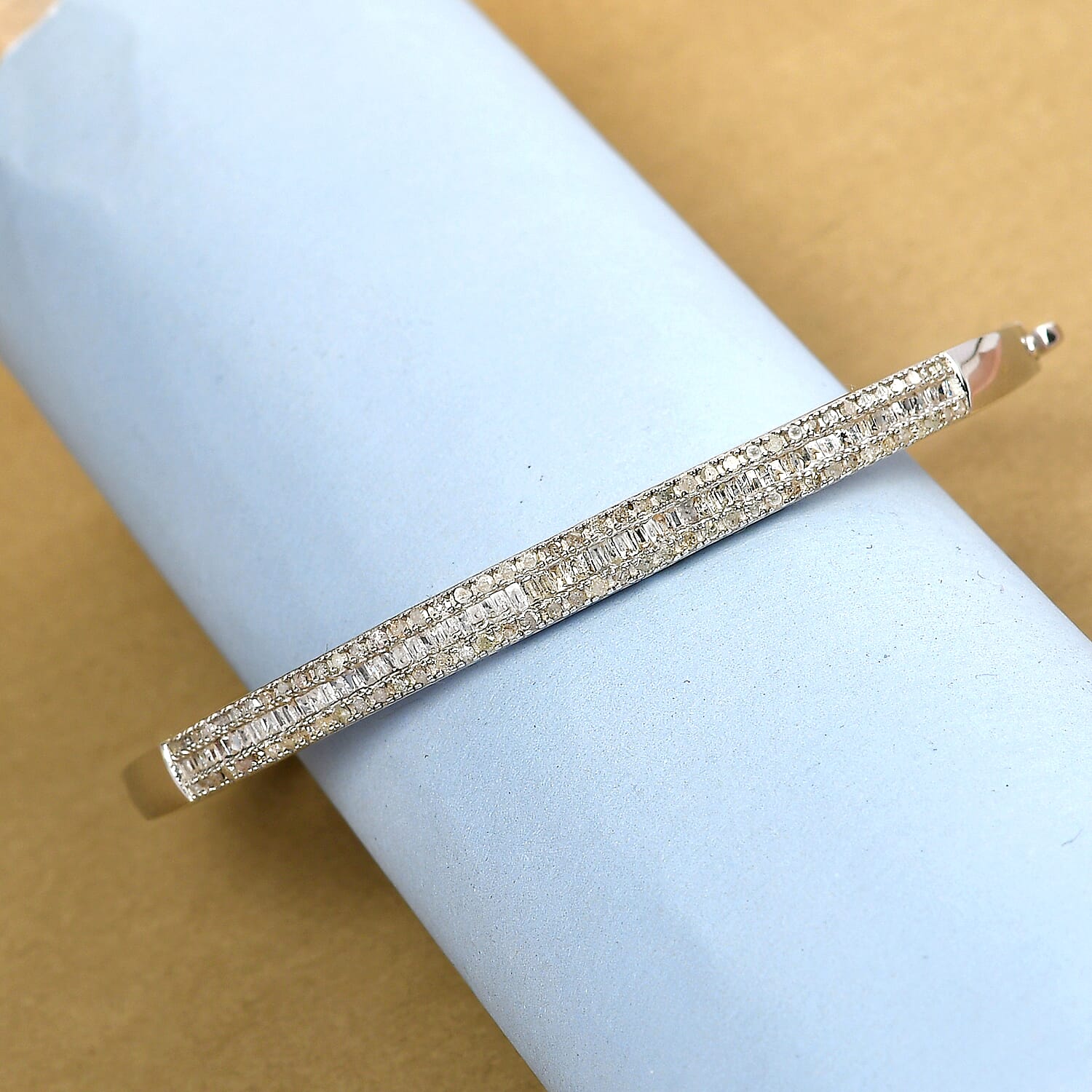 Designer Inspired-Diamond Bangle (Size 7.5) in Platinum Overlay Sterling Silver 1.00 Ct, Silver Wt. 16.06 Gms