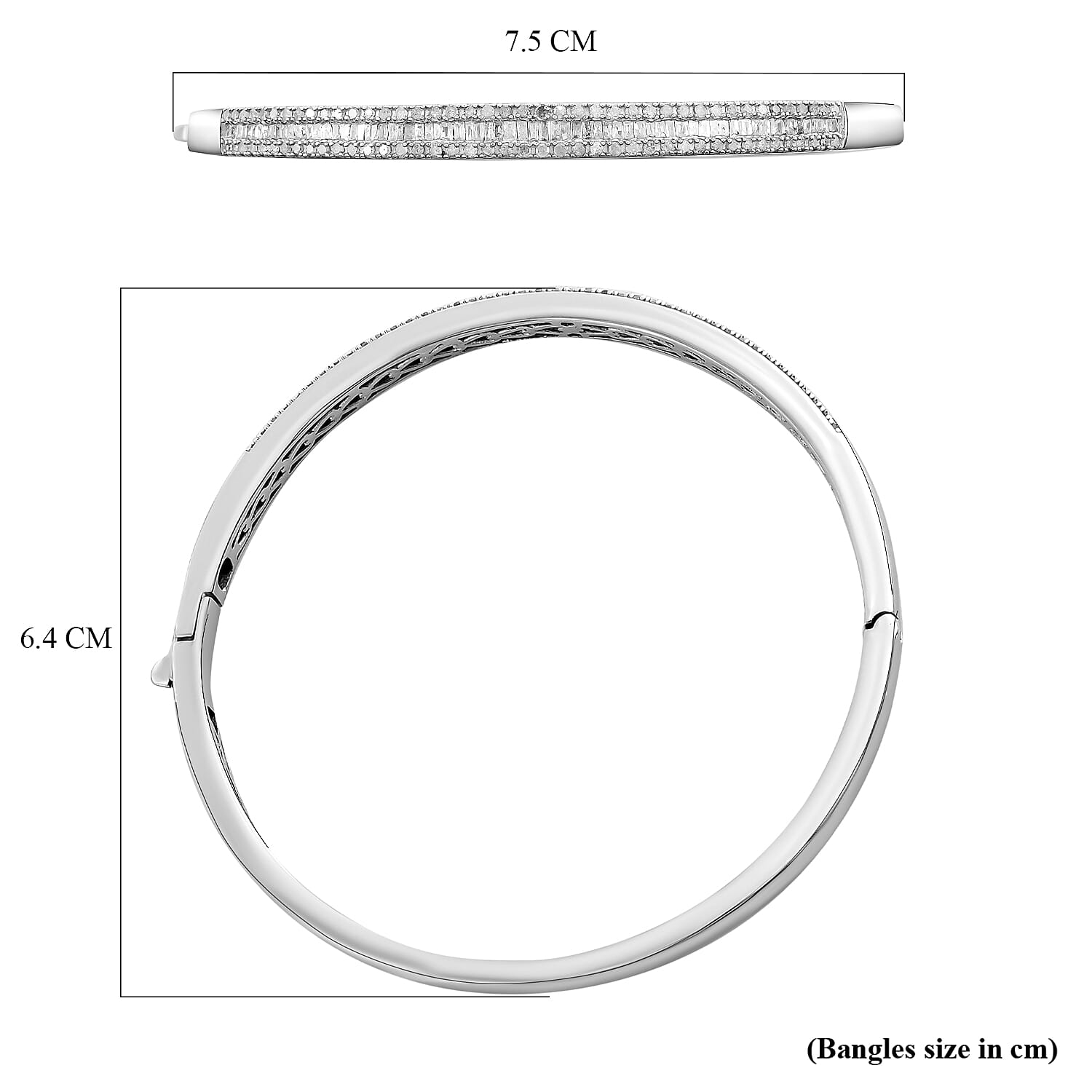 Designer Inspired-Diamond Bangle (Size 7.5) in Platinum Overlay Sterling Silver 1.00 Ct, Silver Wt. 16.06 Gms