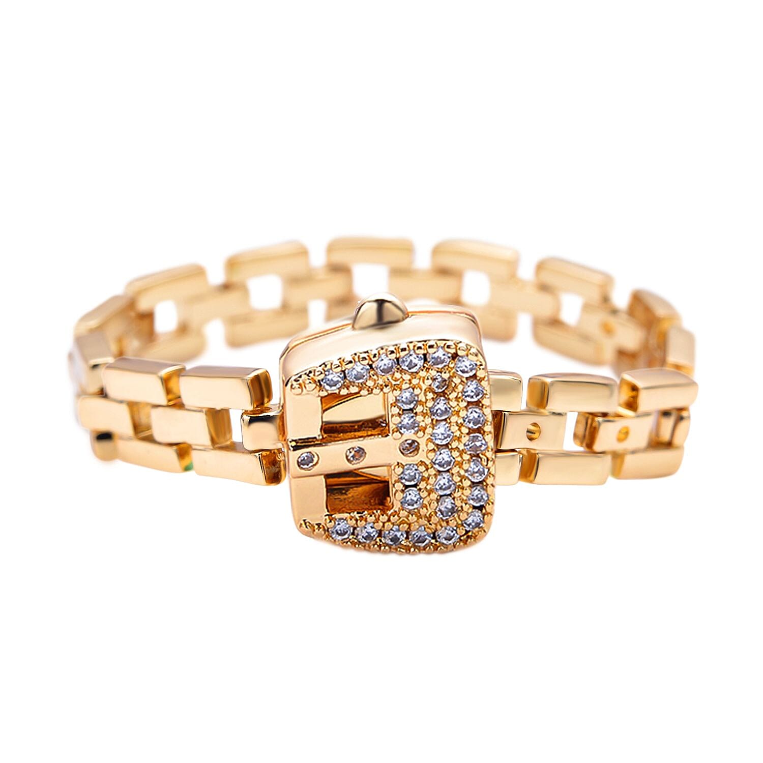Simulated Diamond Buckle Ring (Size K-Z-) Adjustable in Yellow Gold Tone