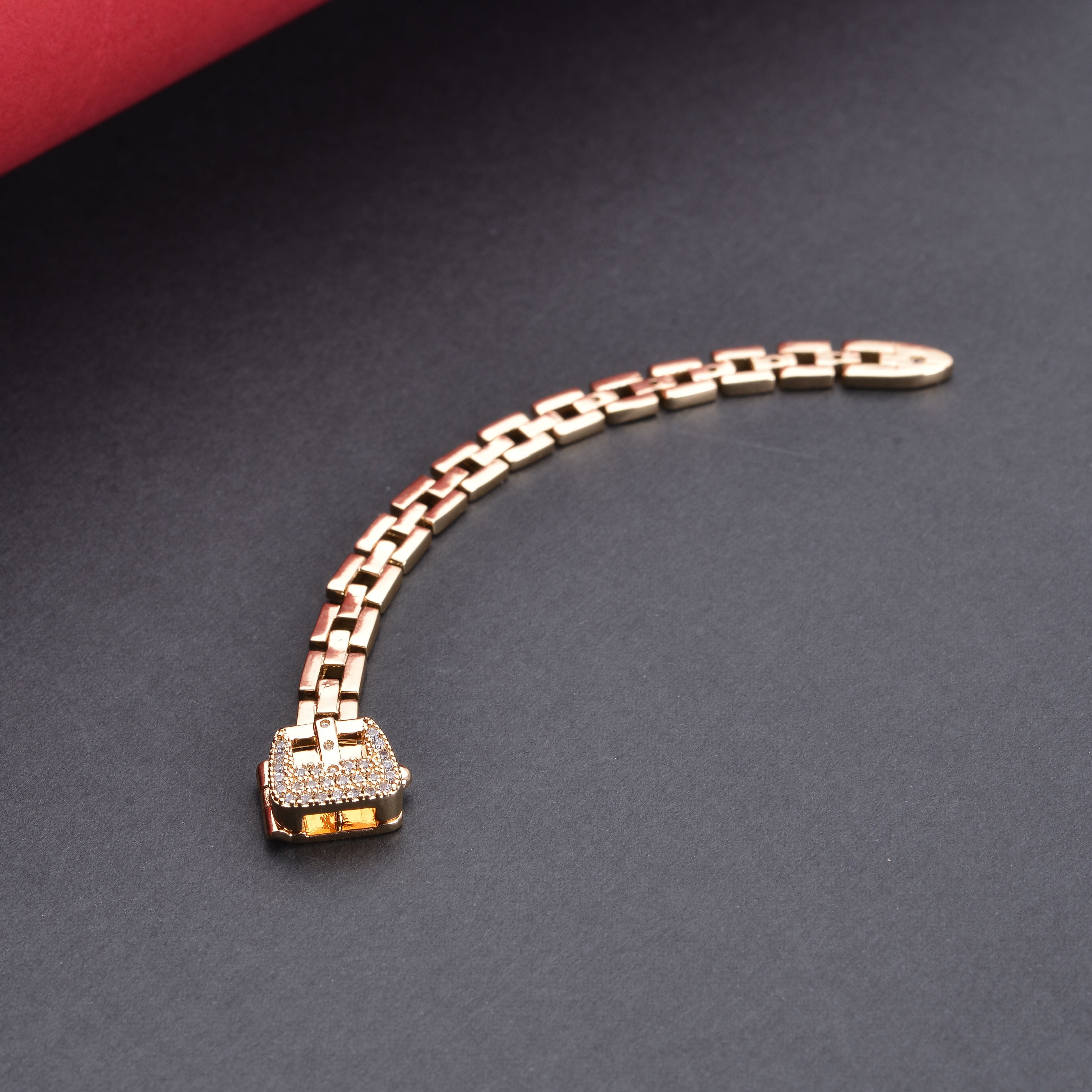 Simulated Diamond Buckle Ring (Size K-Z-) Adjustable in Yellow Gold Tone