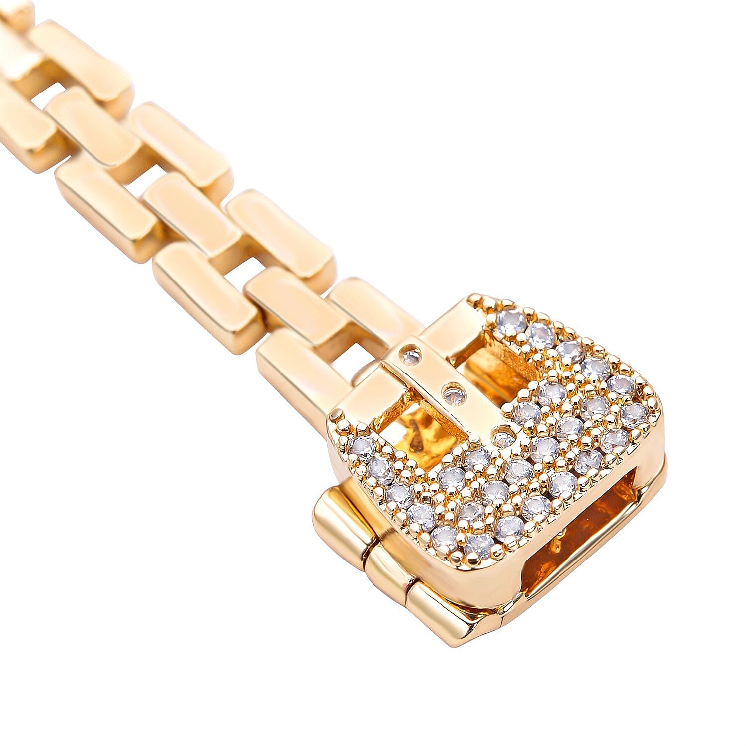 Simulated Diamond Buckle Ring (Size K-Z-) Adjustable in Yellow Gold Tone