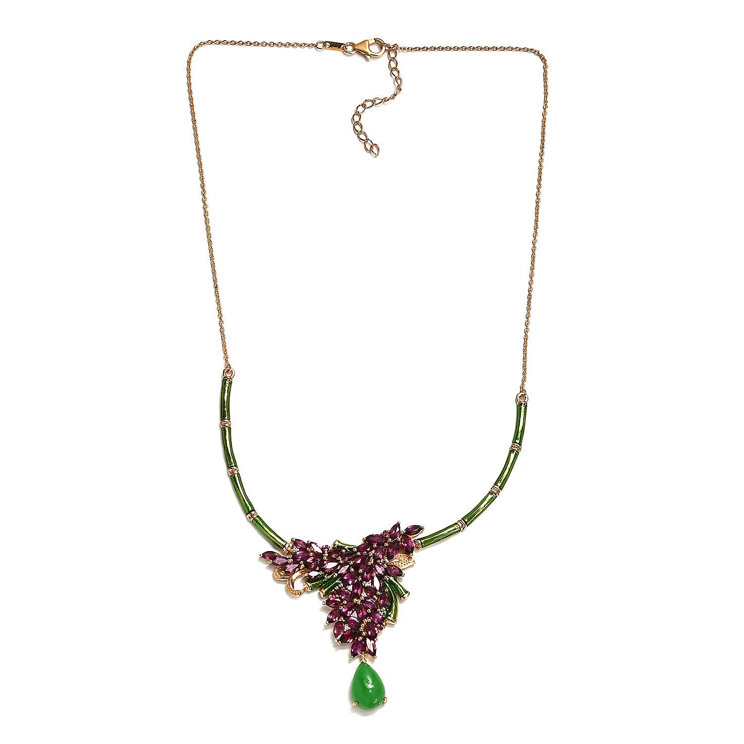 GP Italian Garden Collection - Rhodolite Garnet and Multi Gemstone With Enamelled Necklace (Size - 18 With 2 Inch Extender ) in 18K Vermeil YG Overlay Sterling Silver 18.72 Ct, Silver Wt. 18.70 Gms