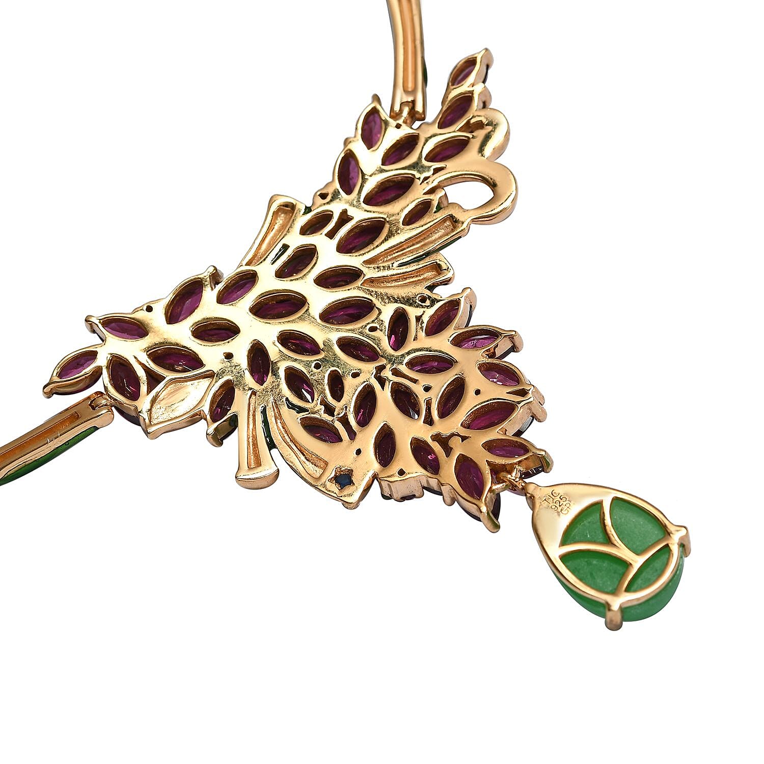 GP Italian Garden Collection - Rhodolite Garnet and Multi Gemstone With Enamelled Necklace (Size - 18 With 2 Inch Extender ) in 18K Vermeil YG Overlay Sterling Silver 18.72 Ct, Silver Wt. 18.70 Gms