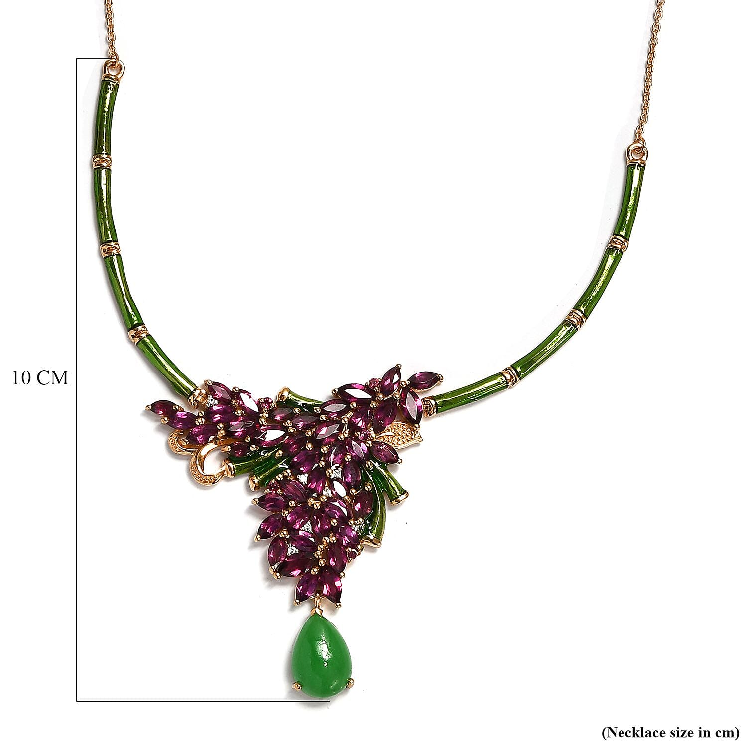 GP Italian Garden Collection - Rhodolite Garnet and Multi Gemstone With Enamelled Necklace (Size - 18 With 2 Inch Extender ) in 18K Vermeil YG Overlay Sterling Silver 18.72 Ct, Silver Wt. 18.70 Gms
