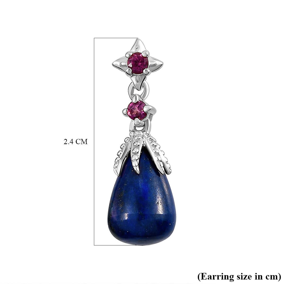 GP - Lapis Lazuli, Rhodolite Garnet and Kanchanaburi Blue Sapphire Dangling Earrings (With Push Back) in Platinum Overlay Sterling Silver 10.94 Ct.
