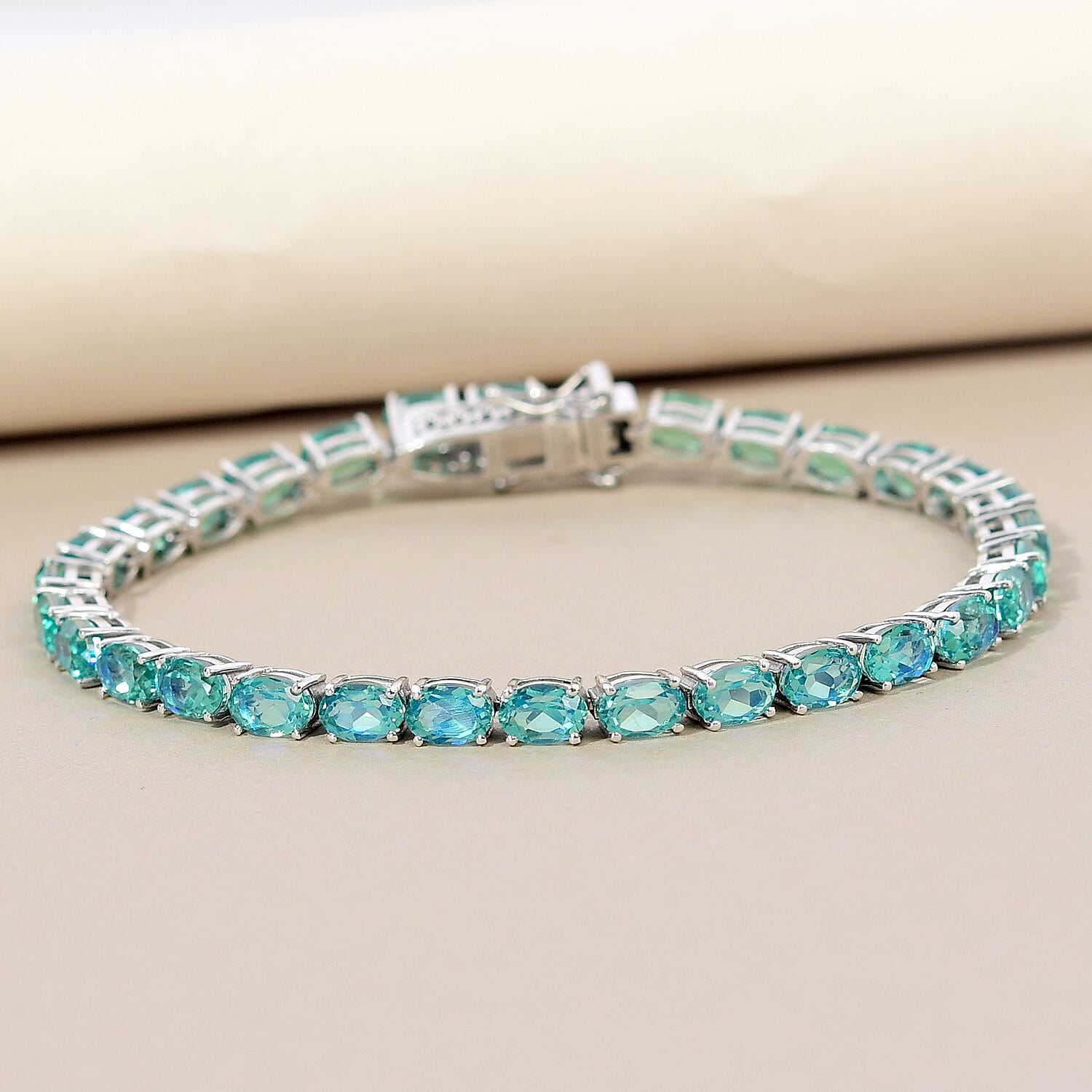 Peacock Triplet Quartz  Cluster Bracelet (Size - 7.5) in Platinum Overlay Sterling Silver 17.10 Ct, Silver Wt. 8.8 Gms