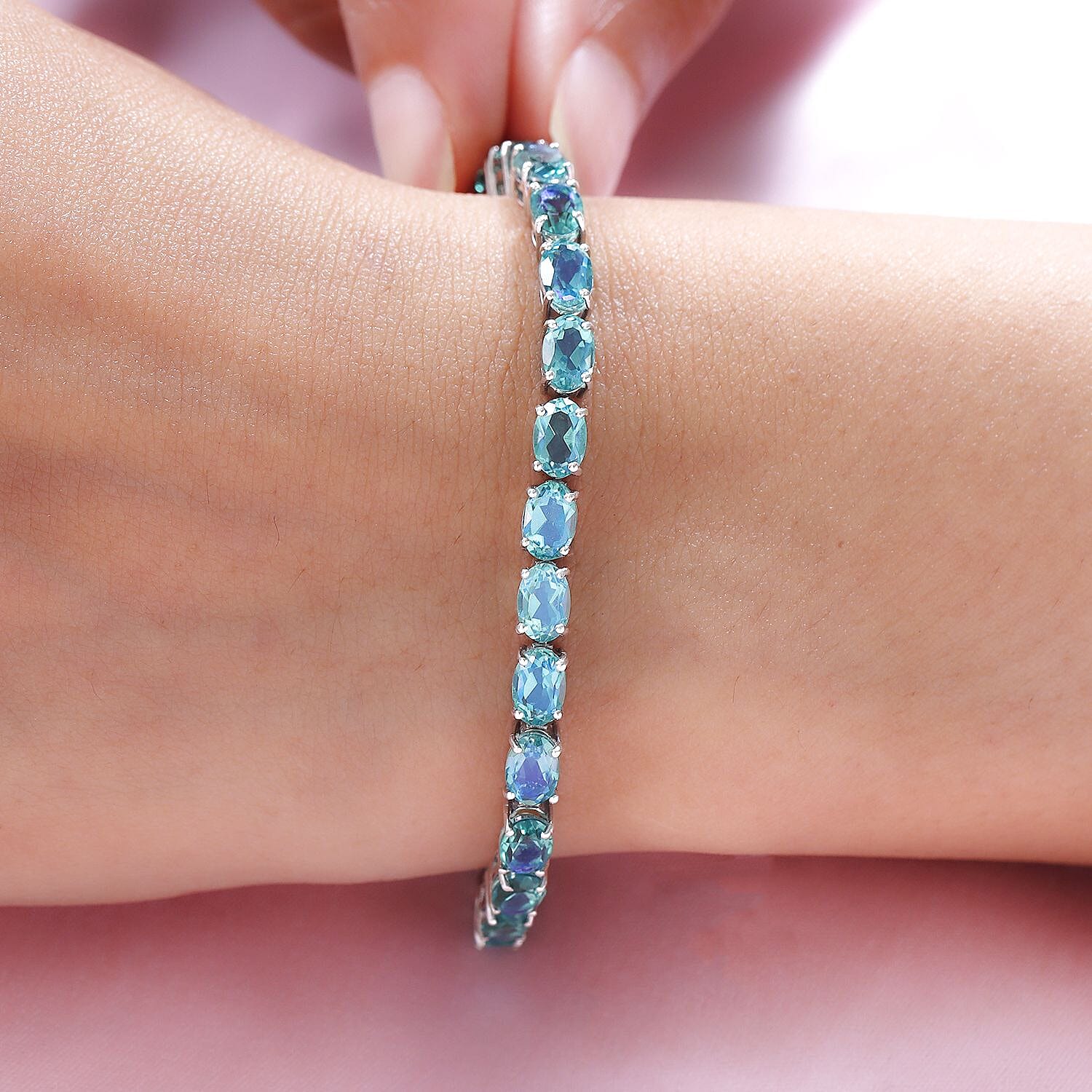 Peacock Triplet Quartz  Cluster Bracelet (Size - 7.5) in Platinum Overlay Sterling Silver 17.10 Ct, Silver Wt. 8.8 Gms