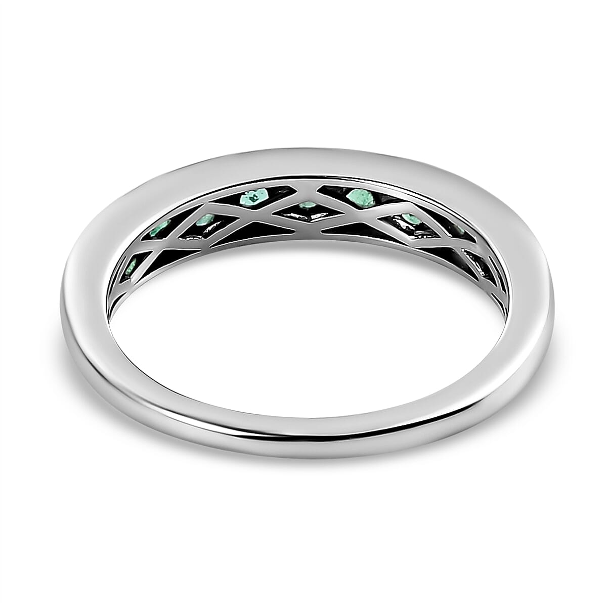 9K White Gold AA Boyaca Colombian Emerald Half Eternity Band Ring