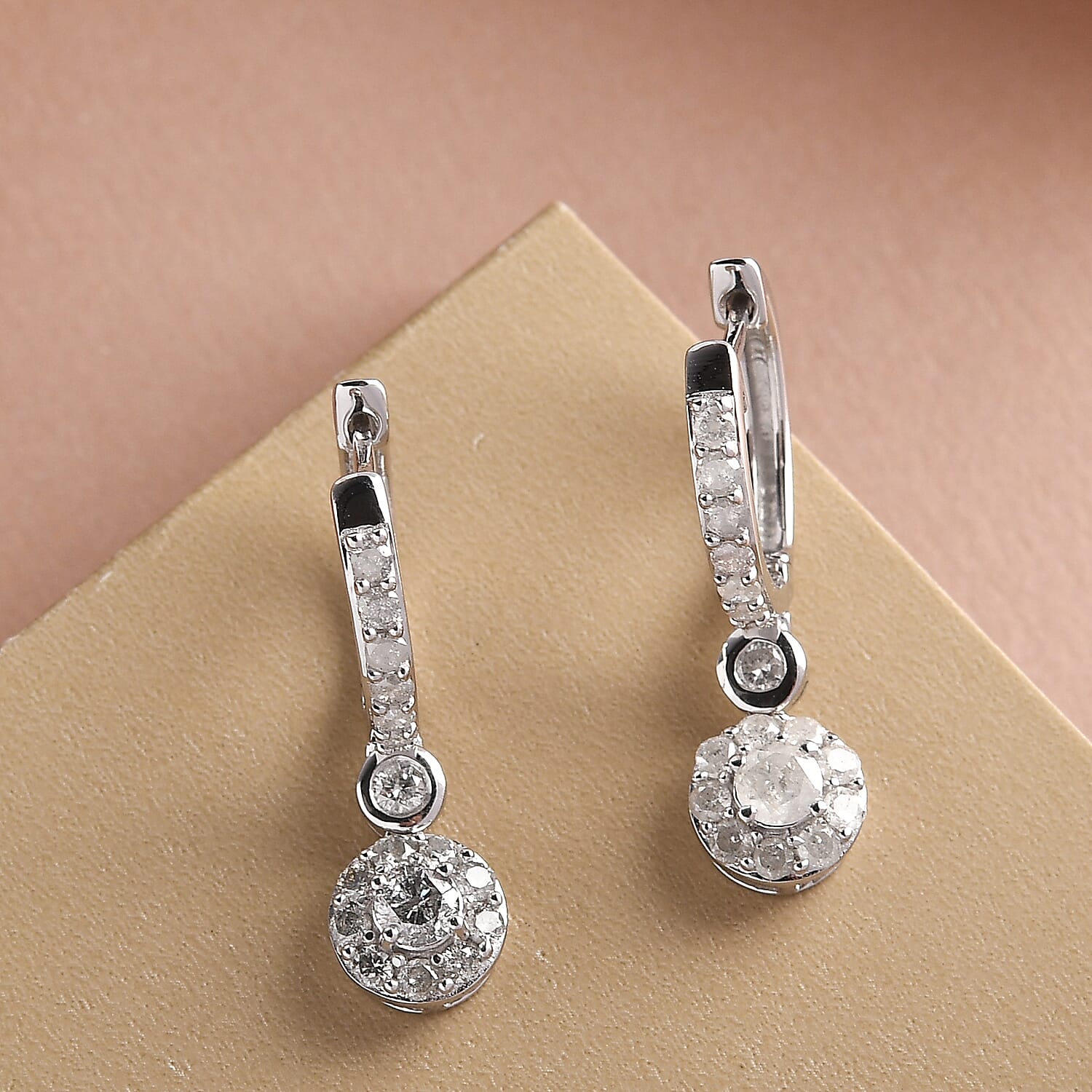 14K White Gold SGL Certified Diamond (G-H) Dangle Earrings 1.00 Ct.