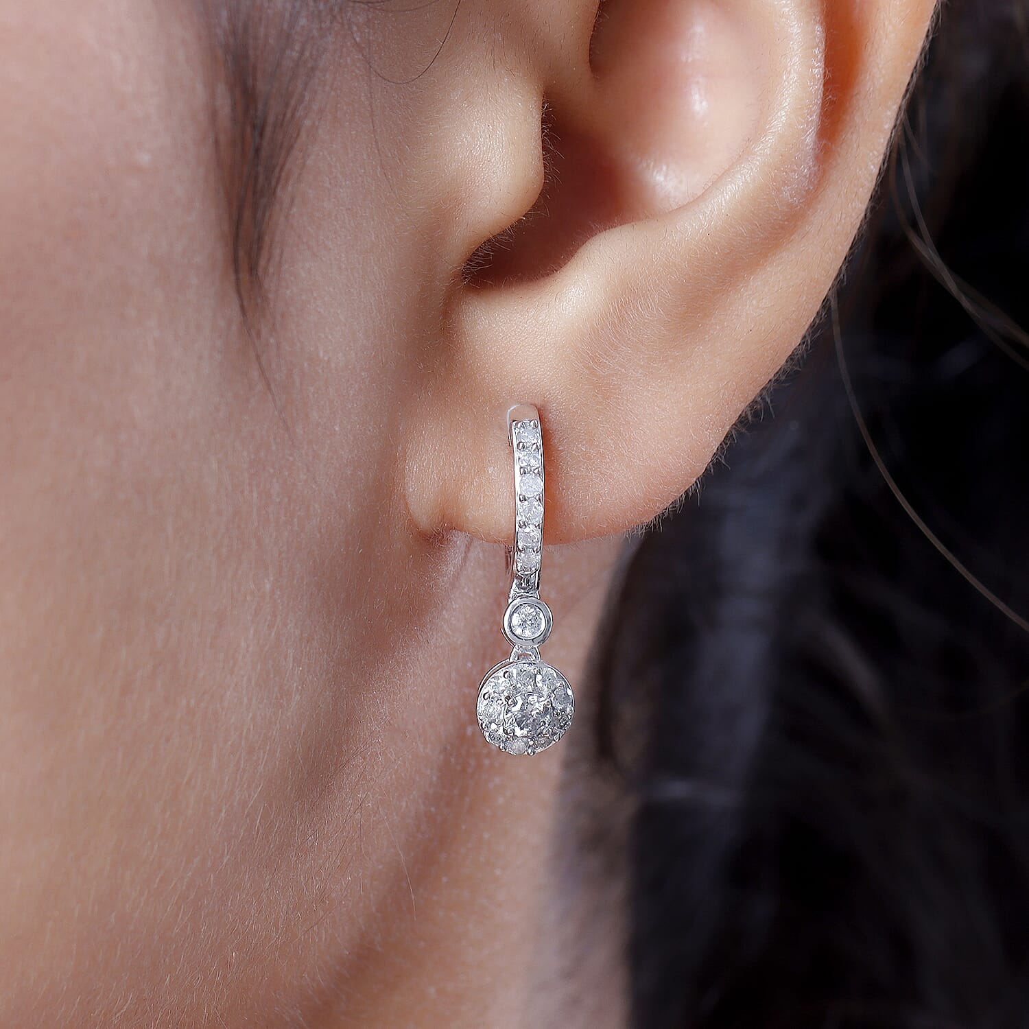 14K White Gold SGL Certified Diamond (G-H) Dangle Earrings 1.00 Ct.