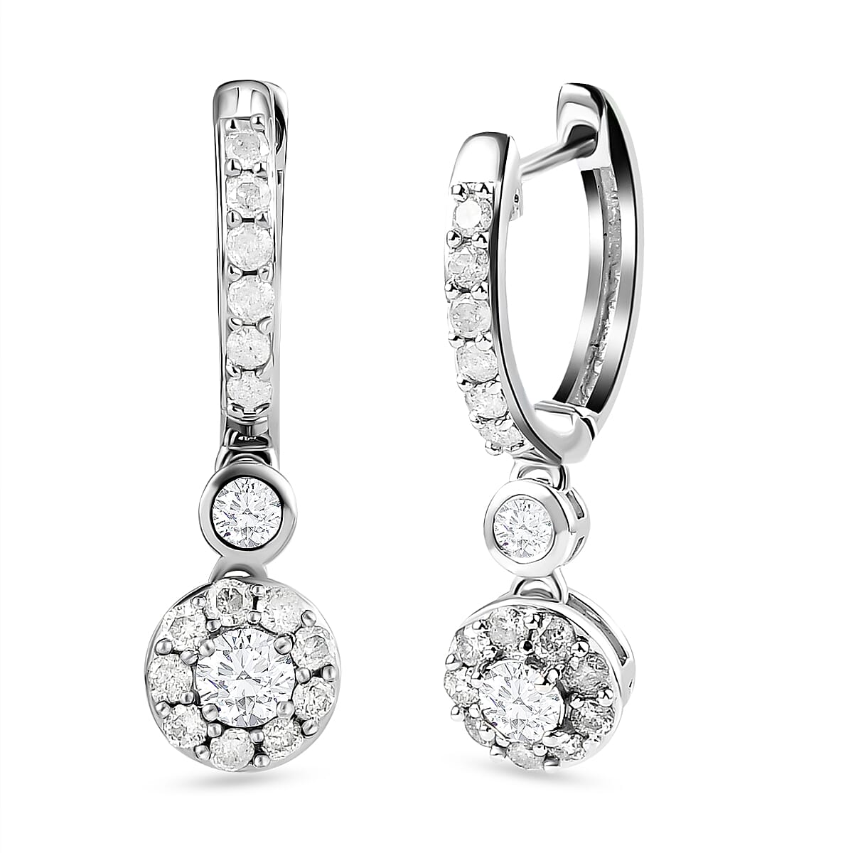 14K White Gold SGL Certified Diamond (G-H) Dangle Earrings 1.00 Ct.
