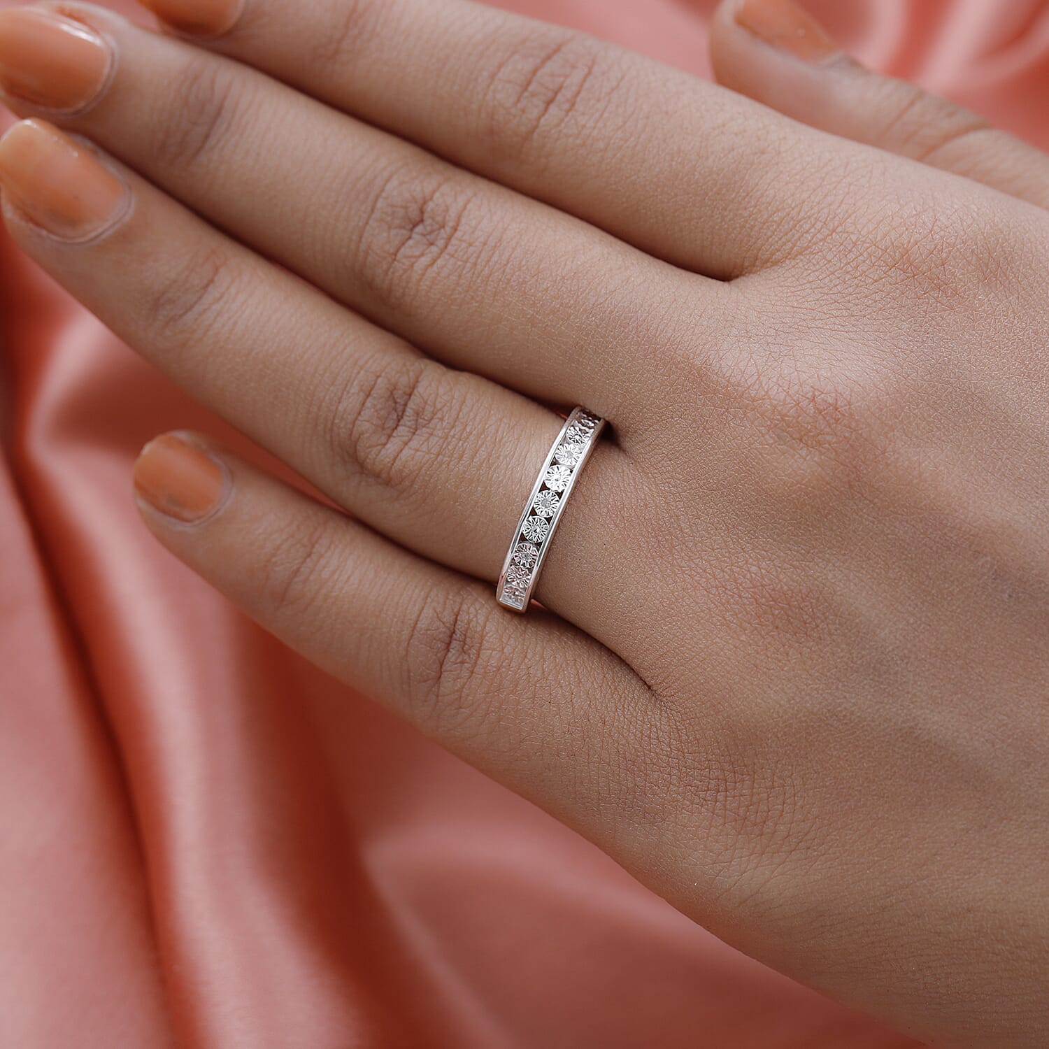 Diamond Half Eternity Ring in Sterling Silver