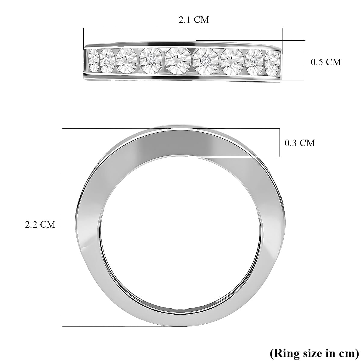 Designer sterling silver 2024 channel-set genuine diamond (as-is) ring size 8.25