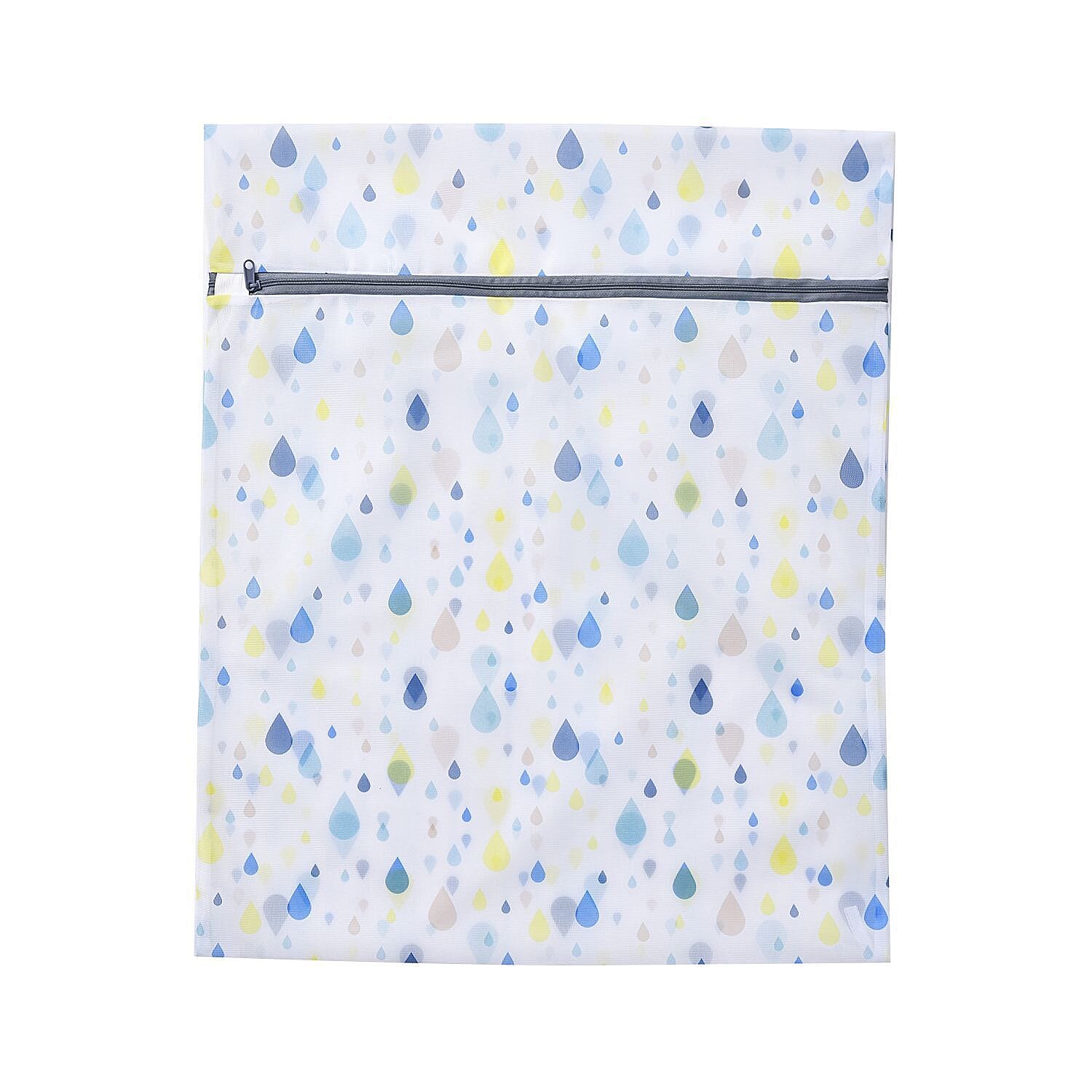 Set of 5 - Rain Drop Printed Laundry Bags with Zip Closure - White and Blue