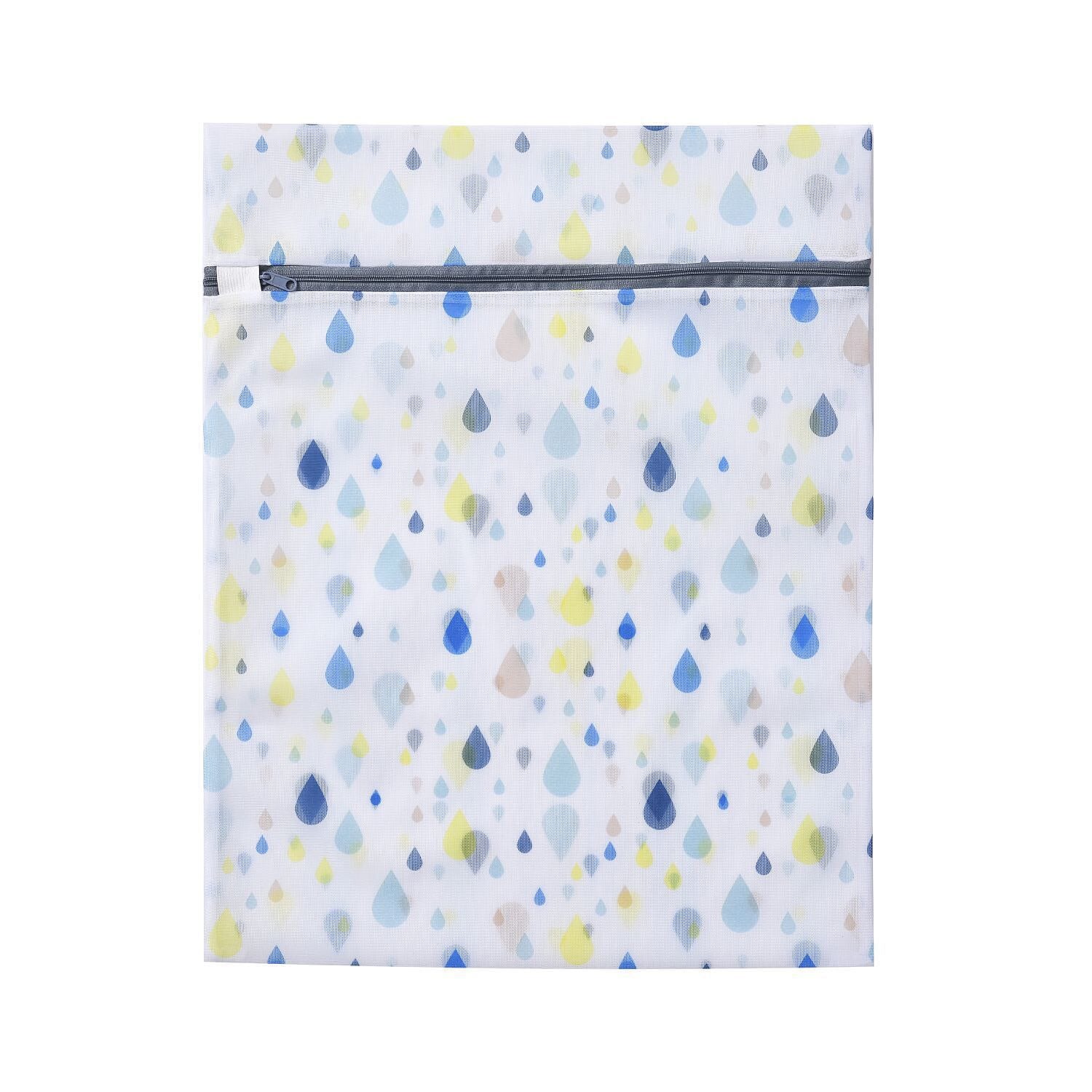 Set of 5 - Rain Drop Printed Laundry Bags with Zip Closure - White and Blue